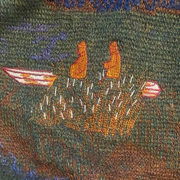 Vintage duck scene Men's Blue and Green Sweater Collectif XL $80 - Picture 3 of 7